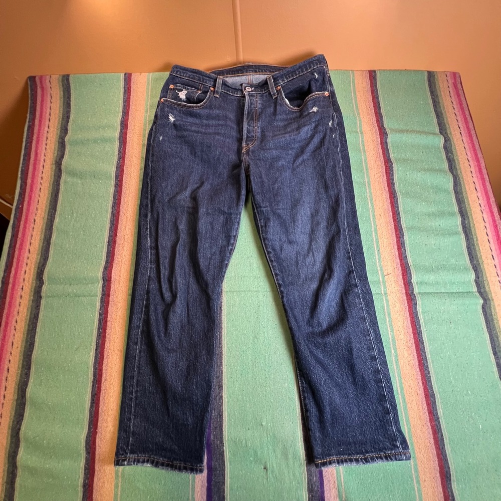 Levis 501 Original Jeans Mens 32x26 Blue Dark Wash Straight Fit Button Fly